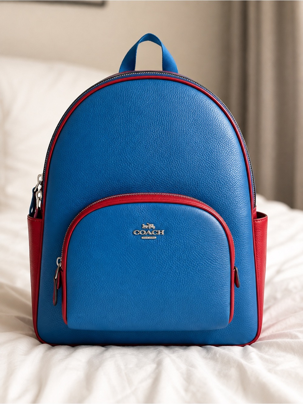 NWT Coach CR768 Court Backpack Colorblock Blue Jay Dark Cardinal Leather
